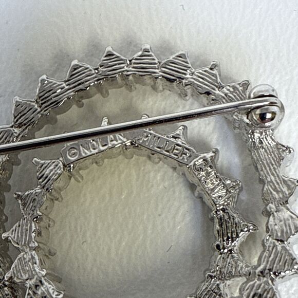 Nolan Miller Crystal Rhinestone Circle Swirl Eternity Brooch Pin Silver Tone Vtg - Picture 6 of 8
